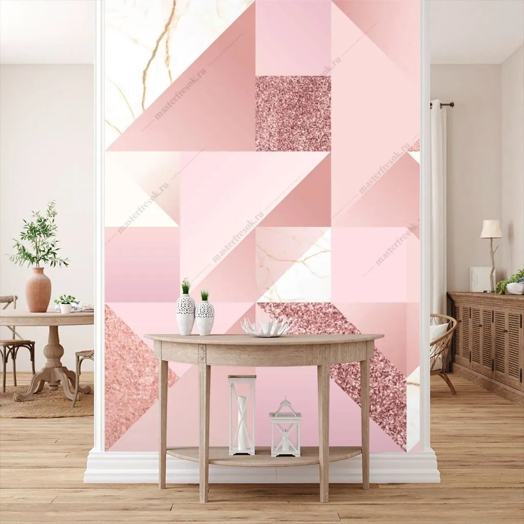 Фотообои в интерьере геометрический фон розовое золото  9-1503 фото