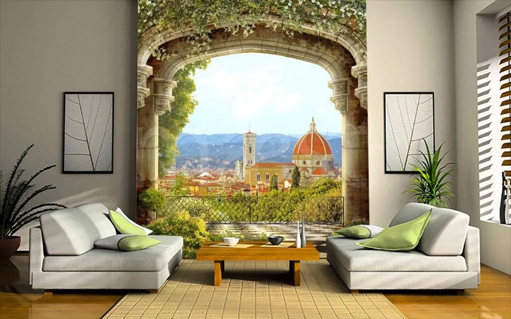 Фотообои Арочная терраса с выходом на город  11-055