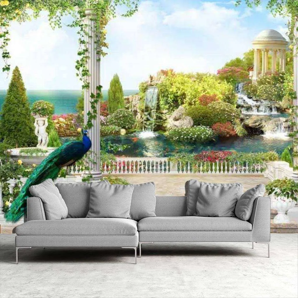 Фотообои в интерьере терраса с павлином  17-0065 фото