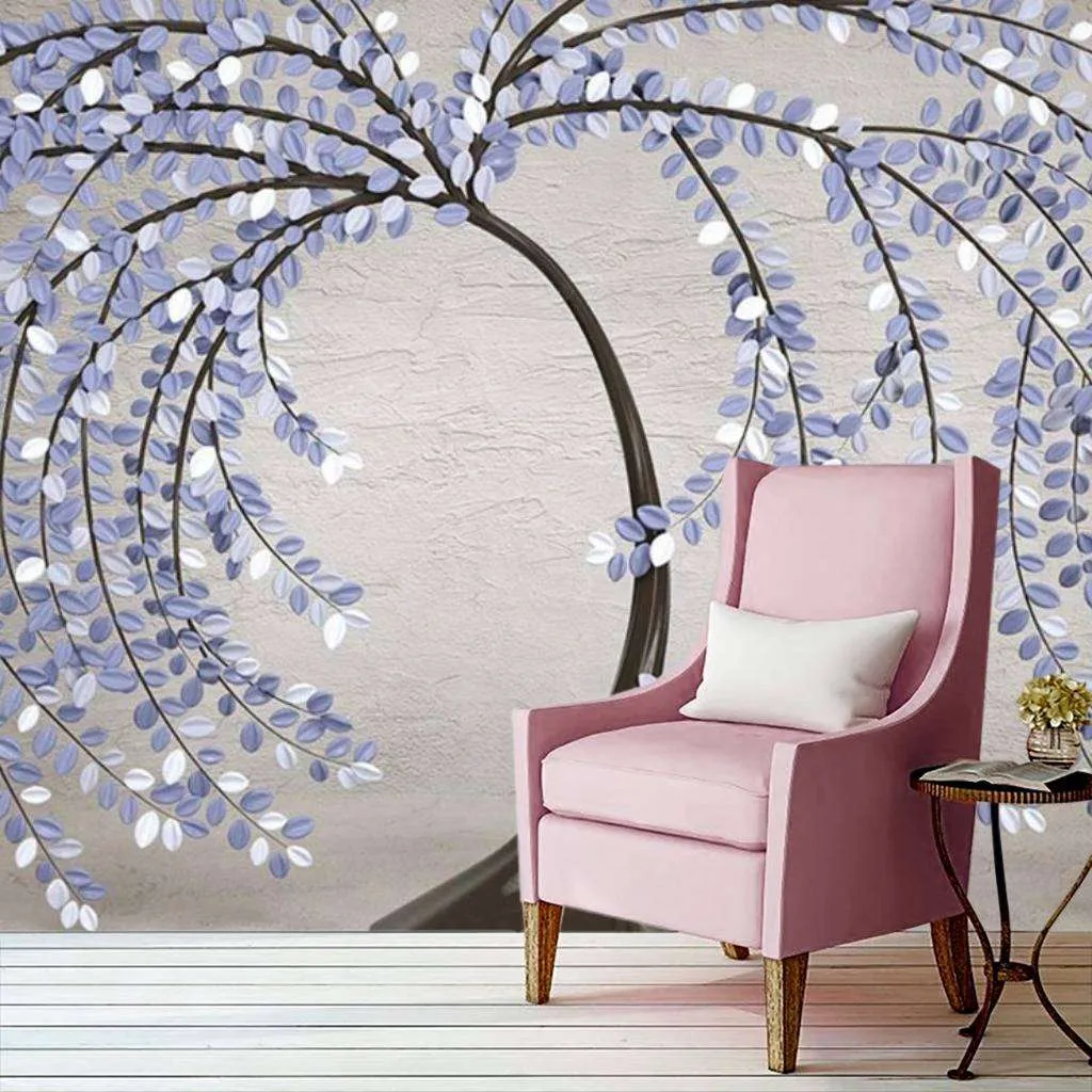 Фотообои в интерьере голубые листья  15-594 фото