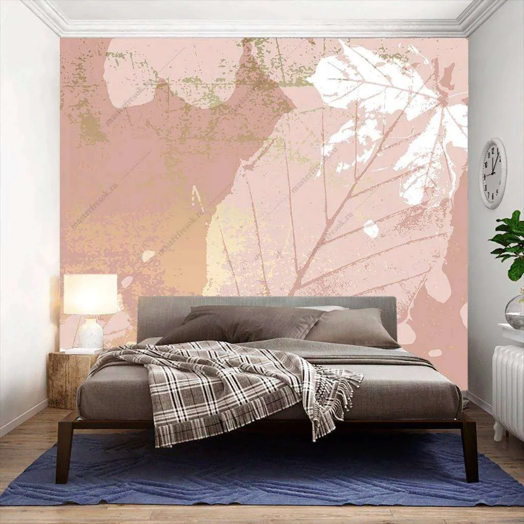 Фотообои в интерьере листок на розовом фоне  9-1105 фото