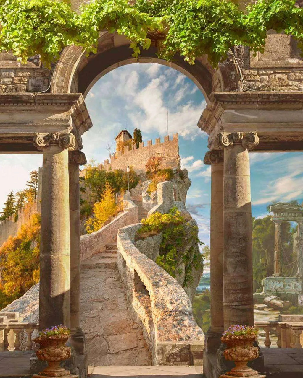 Фотообои в интерьере живописные развалины замка  5-027 фото