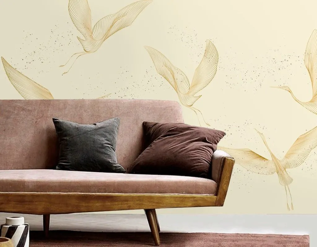 Фотообои в интерьере журавли на бежевом фоне  9-2104 фото