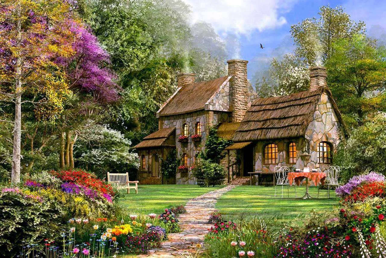 Фотообои в интерьере дом в зелени  8-130 фото