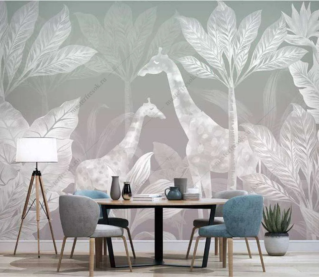 Фотообои в интерьере белые жирафы  16-119 фото