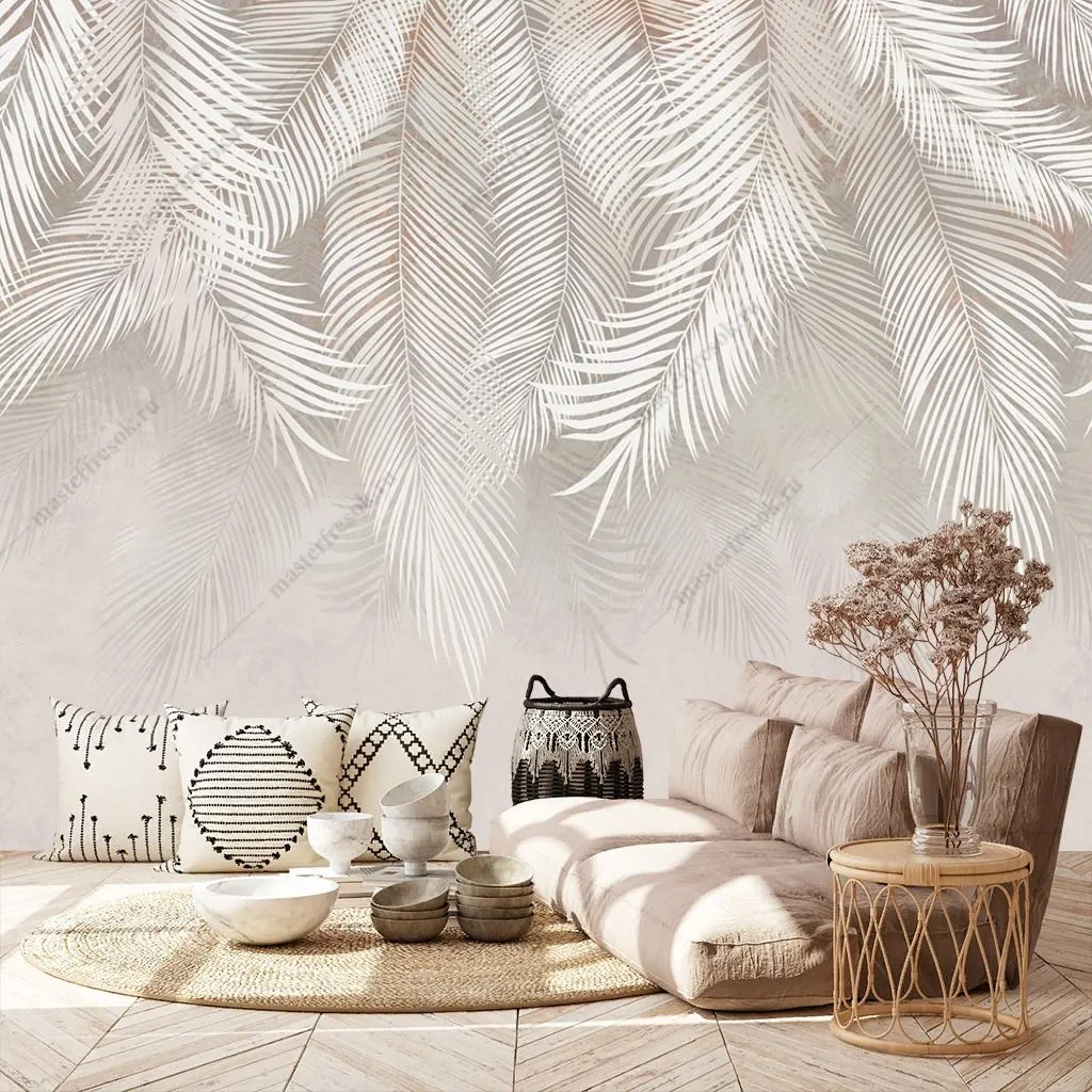 Фотообои в интерьере листья сверху  14-278 фото