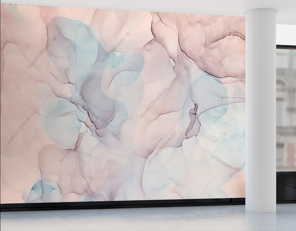 Фотообои в интерьере розовая акварель флюид  9-1500 фото