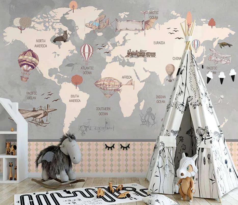 Фотообои в интерьере карта с дирижаблями  15-292 фото