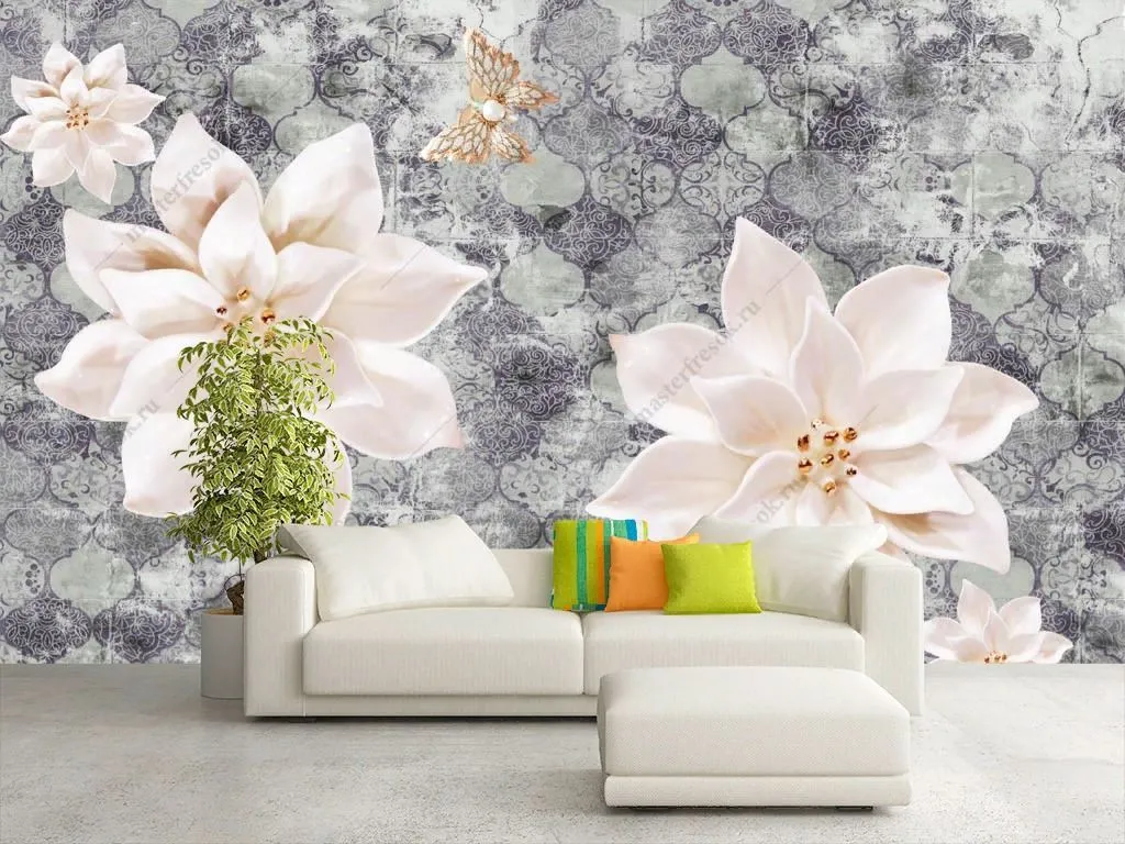 Фотообои 3д Цветы на ткани  10-920