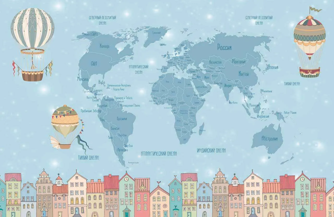 Фотообои в интерьере карта русская с домиками  12-502 фото