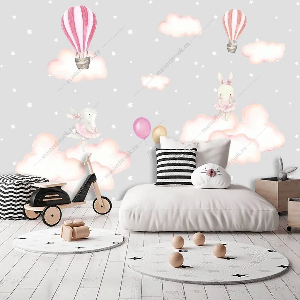 Фотообои Зайчики на воздушных облаках  12-1193
