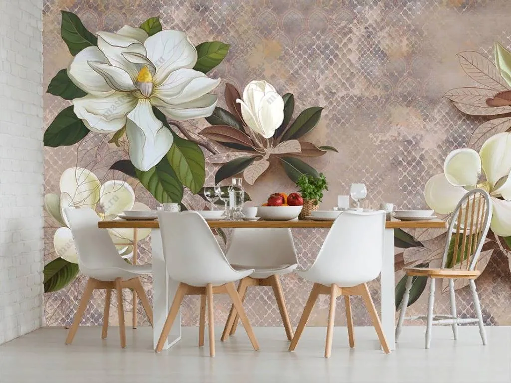 Фотообои в интерьере магнолия на бежевом фоне  10-871 фото