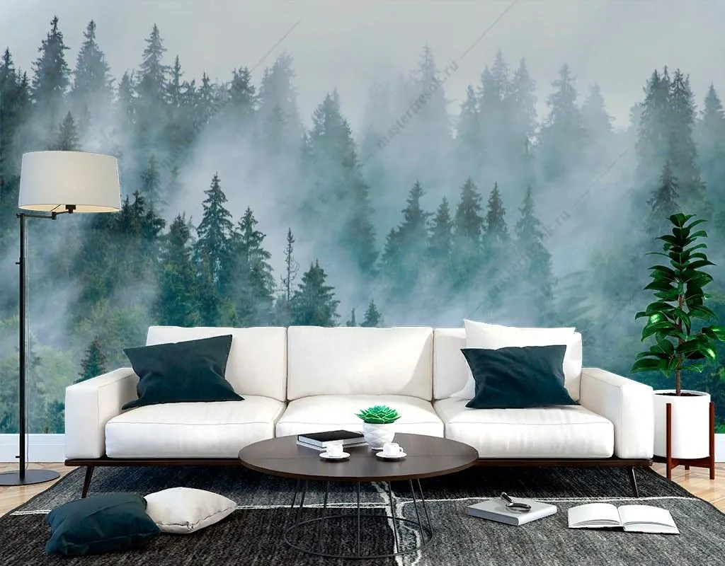 Фотообои в интерьере прекрасный утренний лес  14-615 фото