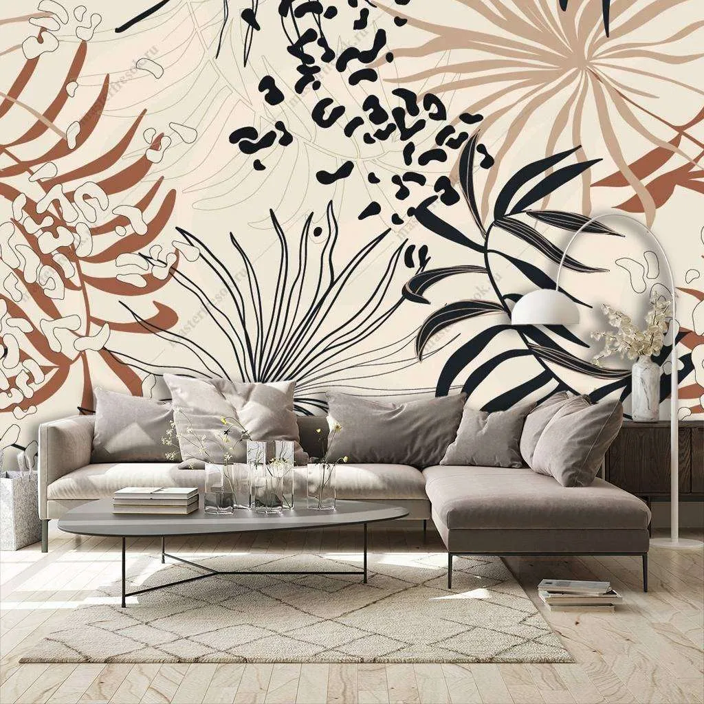 Фотообои в интерьере узор с листьями  9-1122 фото