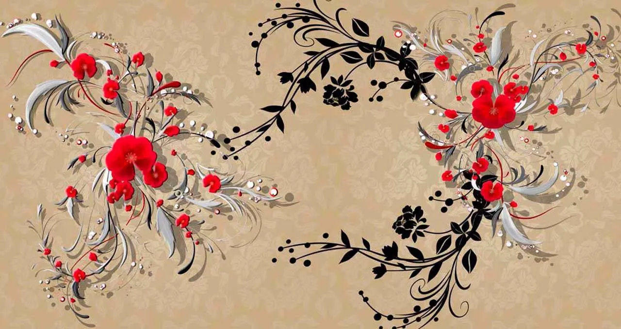 Фотообои в интерьере черно красные цветы 3д  7-214 фото