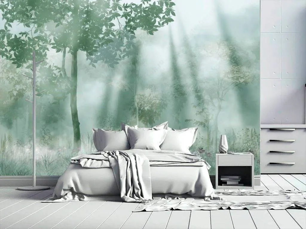 Фотообои в интерьере рассвет в лесу  13-277 фото