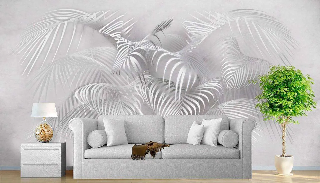 Фотообои в интерьере 3д листья папоротника  13-249 фото