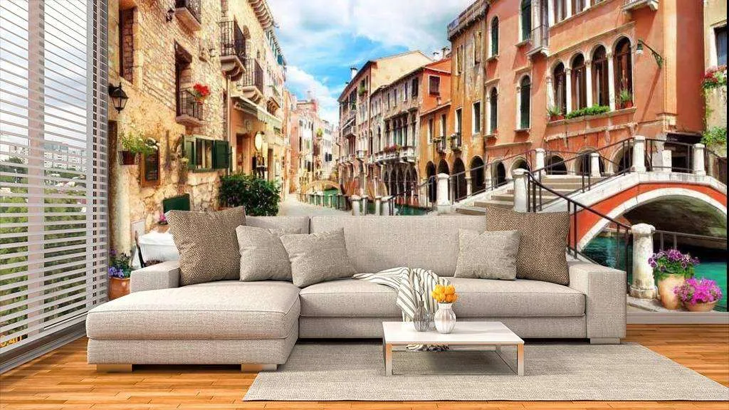 Фотообои в интерьере мост через реку на улочке венеции  17-0125 фото