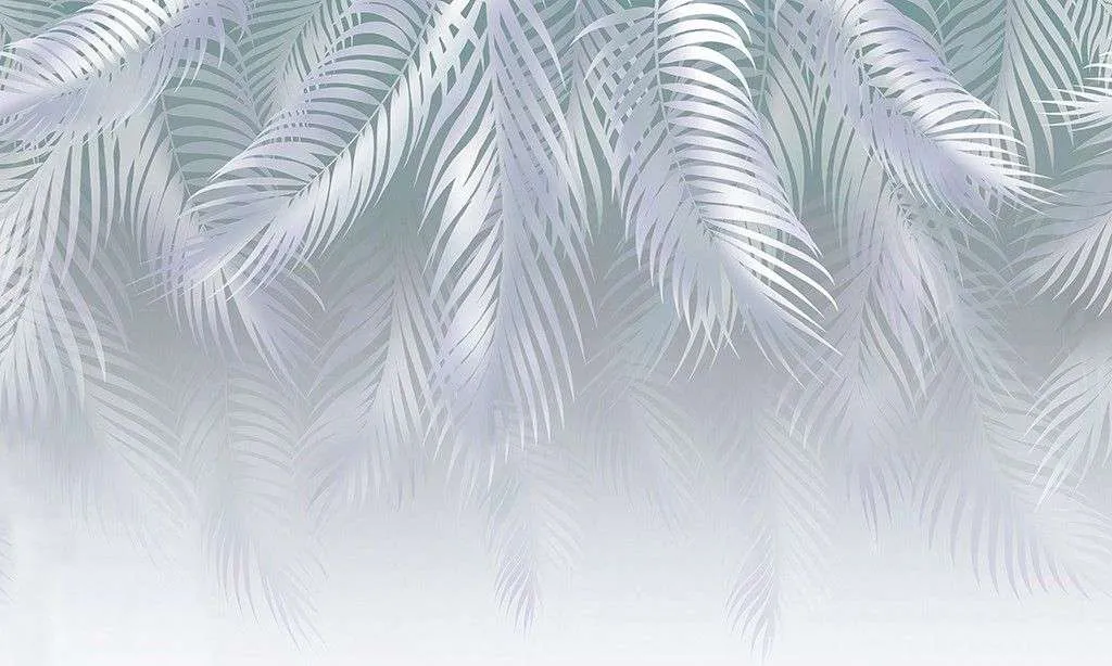 Фотообои в интерьере серо-голубые перья  14-544 фото