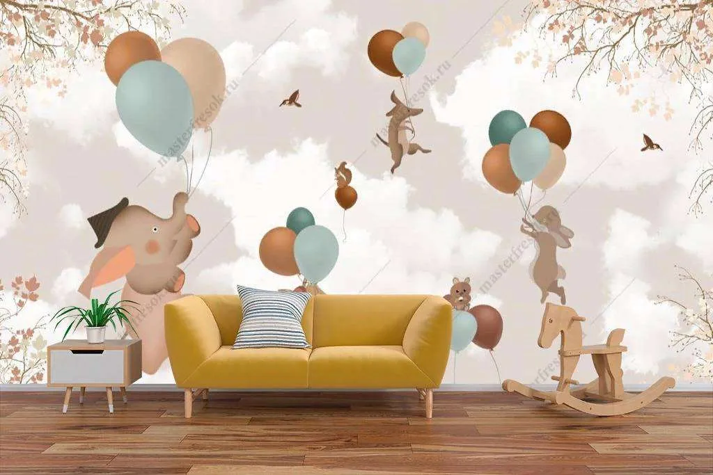 Фотообои в интерьере на воздушных шариках  12-1157 фото