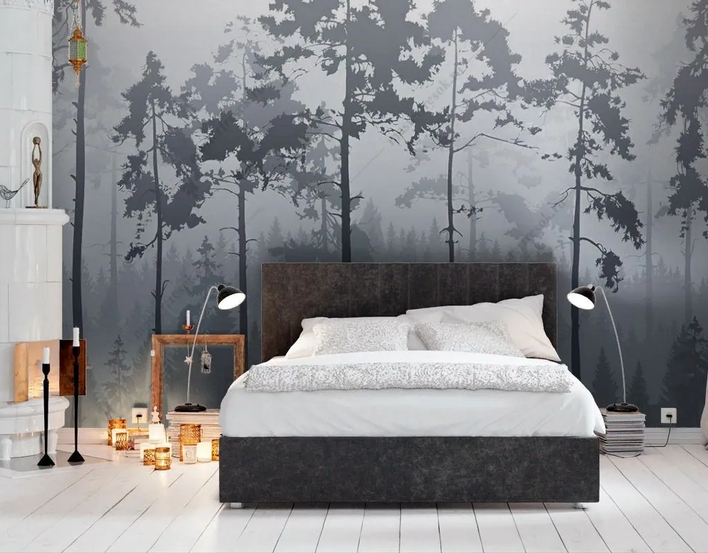 Фотообои Бледно-серый туманный лес  14-609