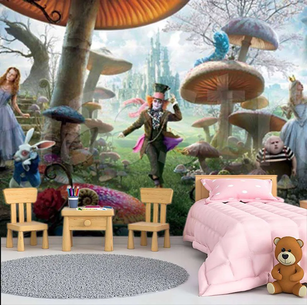 Фотообои в интерьере алиса в стране чудес на сказочной поляне  12-077 фото