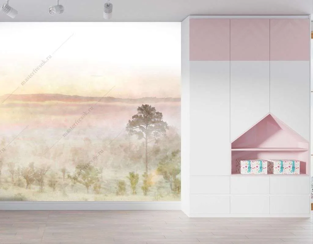 Фотообои в интерьере рассвет в поле  14-377 фото