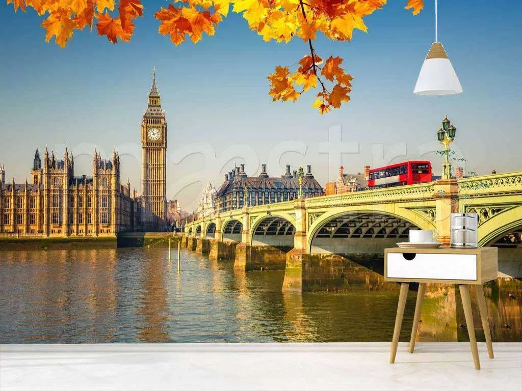 Фотообои в интерьере желтая листва в лондоне  9-502 фото