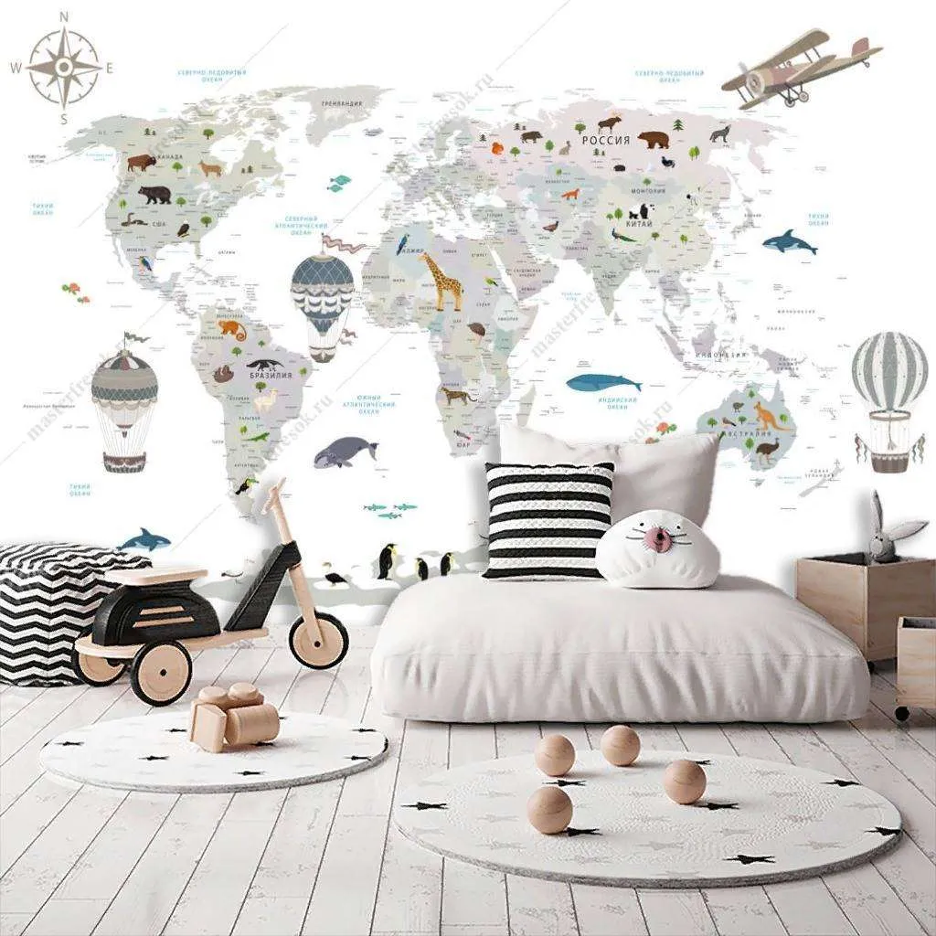 Фотообои в интерьере серая карта на белом фоне  14-184 фото