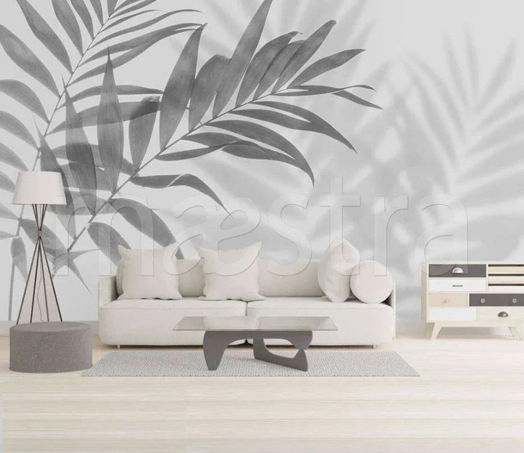 Фотообои в интерьере папоротник серый  15-487 фото