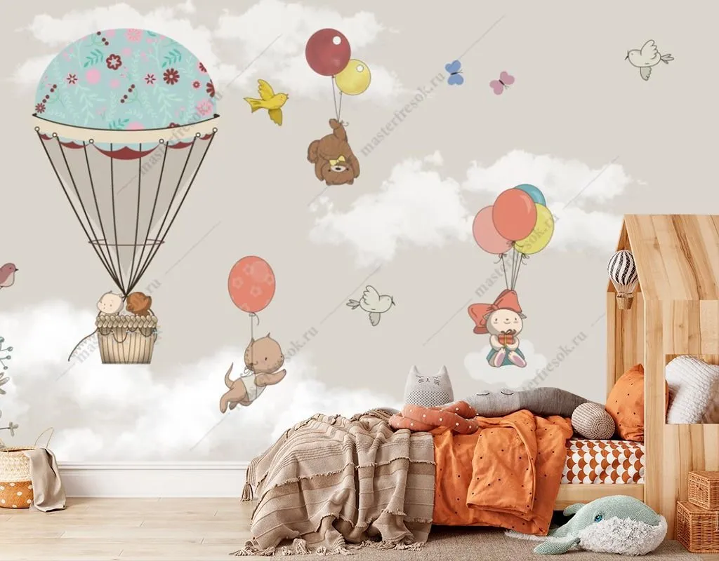 Фотообои Зверята на шарах  14-399