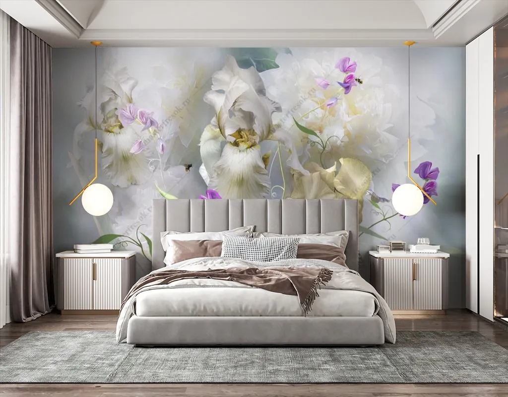 Фотообои в интерьере букет в легкой дымке  13-468 фото