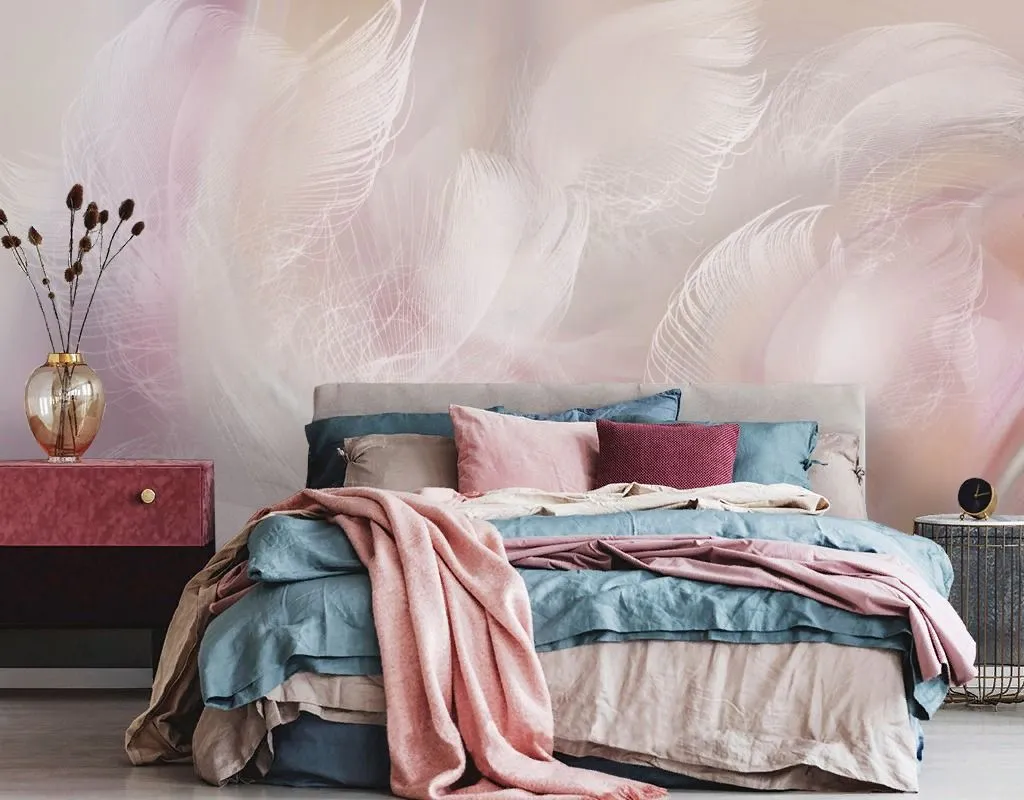 Фотообои в интерьере перья 3д  13-698 фото