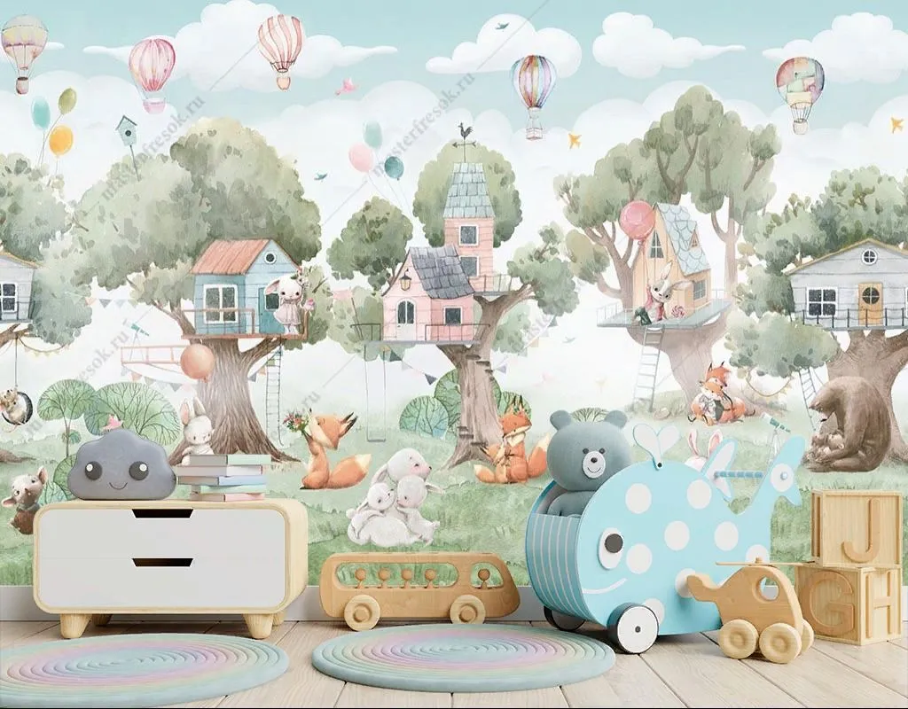 Фотообои Деревья и животные с домиками  14-371