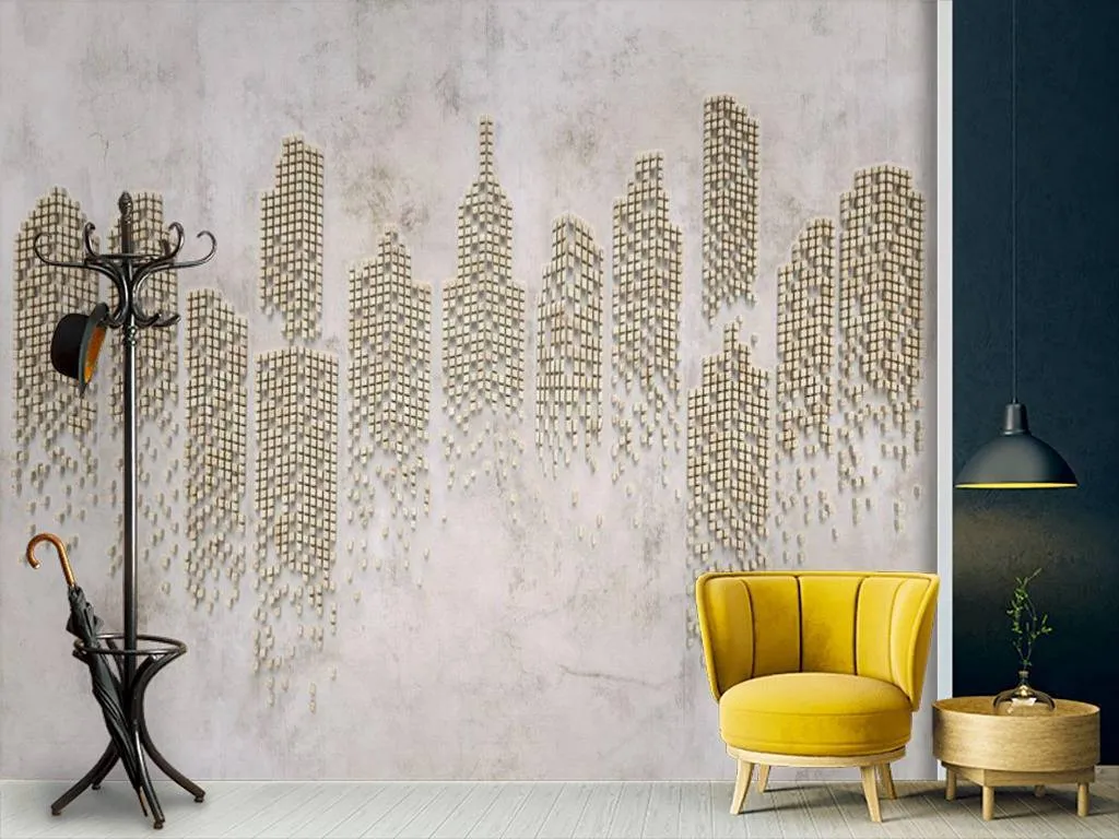 Фотообои в интерьере абстракция трехмерный бронзовый город 3д  15-462 фото