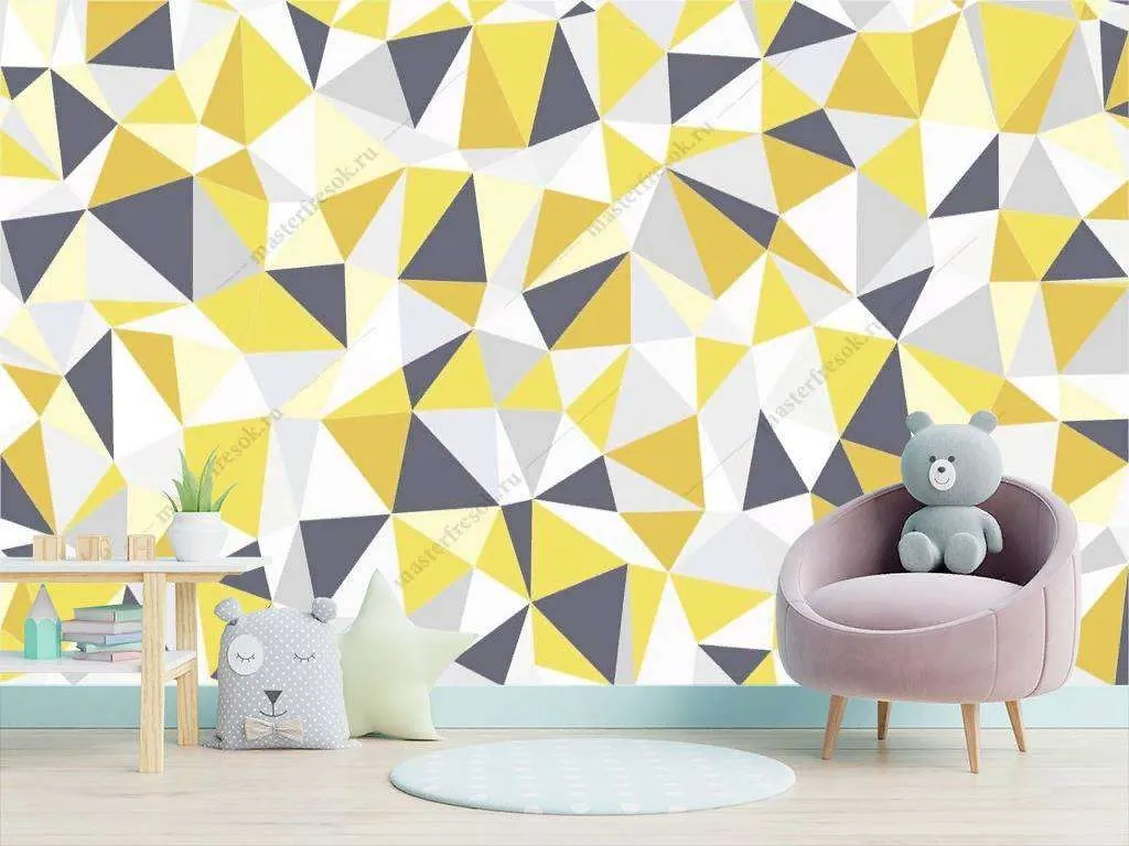 Фотообои в интерьере желто-серые ромбы  9-1193 фото