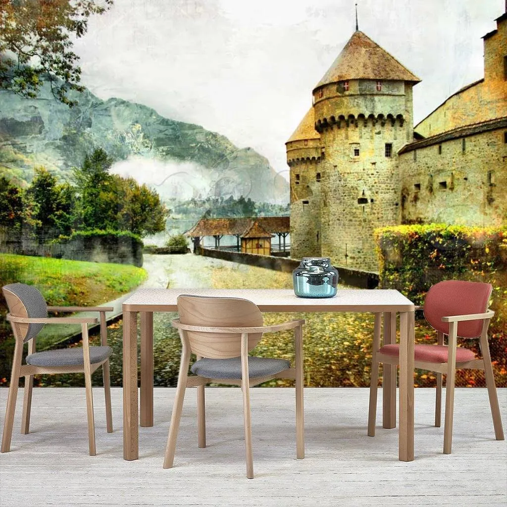 Фотообои в интерьере улочка ведущая в горы через замок  11-101 фото