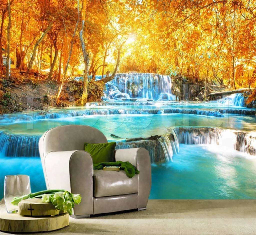 Фотообои в интерьере водопад в лесу луангпхабанг лаос  9-891 фото