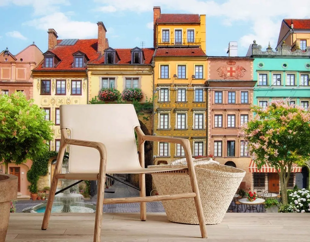 Фотообои в интерьере площадь с фонтаном  19-0064 фото