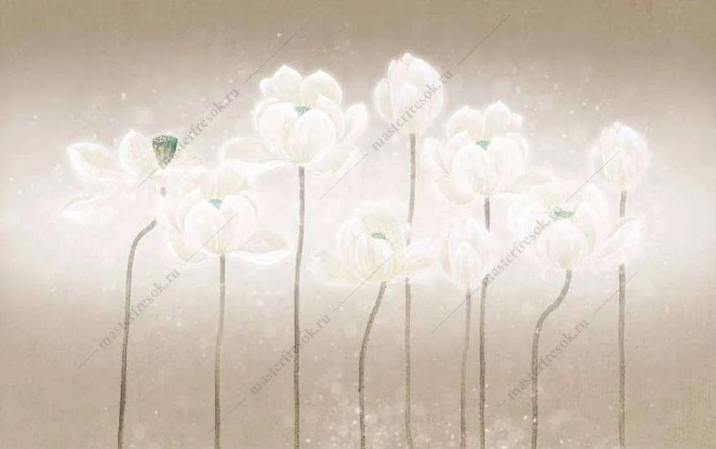 Фотообои в интерьере белые тюльпаны  15-903 фото