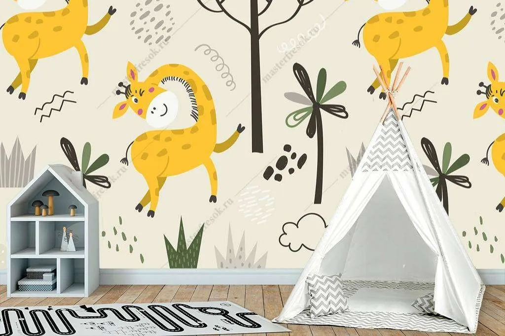 Фотообои в интерьере жирафы в лесу  12-747 фото