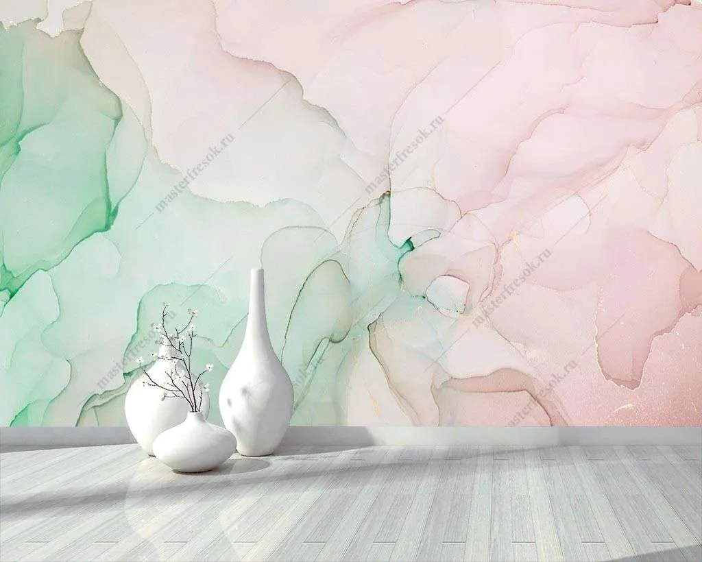 Фотообои в интерьере бирюзовая акварель  9-1414 фото