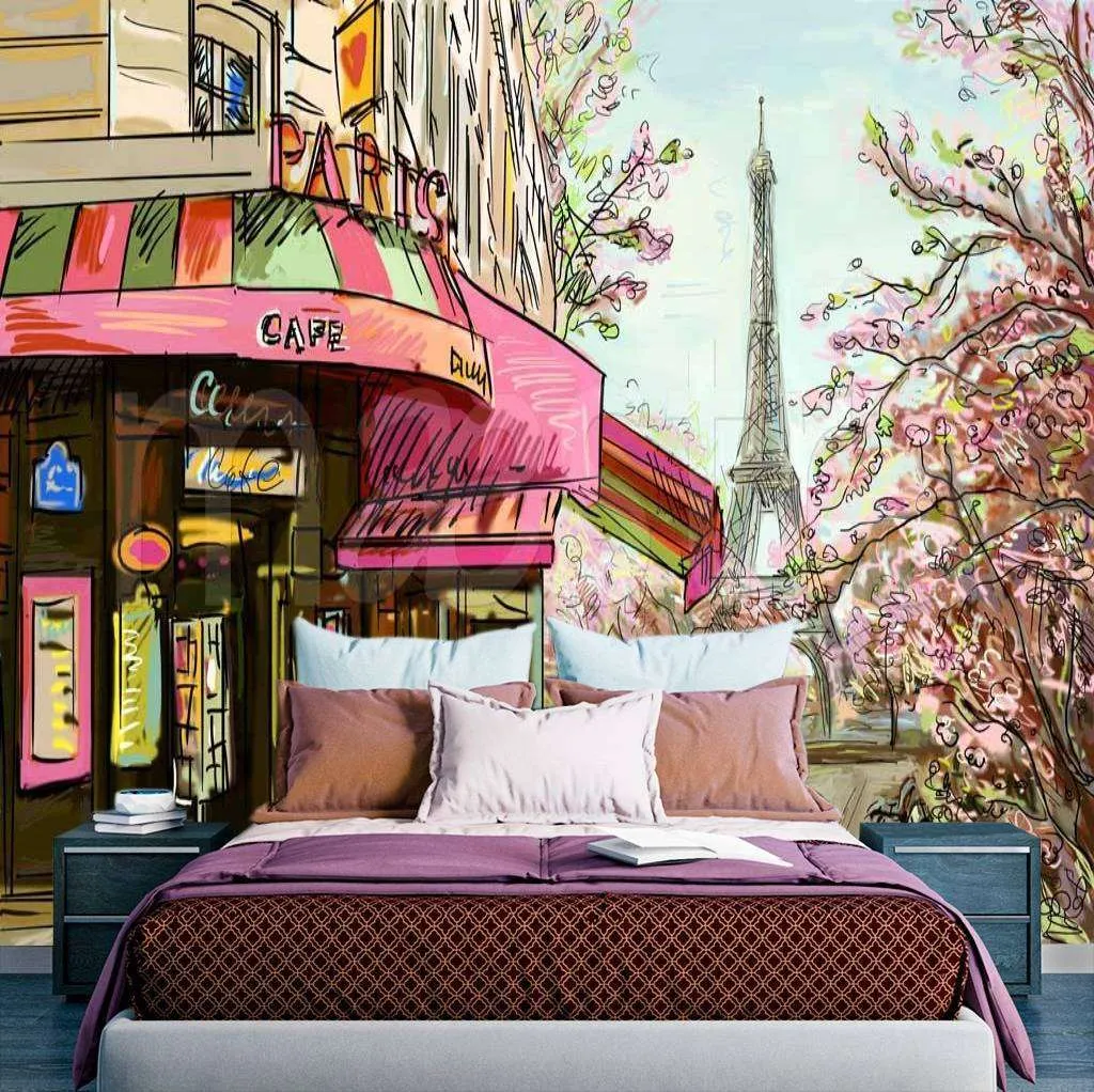 Фотообои в интерьере кафе в париже карандашами  9-773 фото