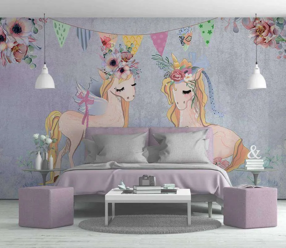 Фотообои в интерьере два единорога  15-338 фото