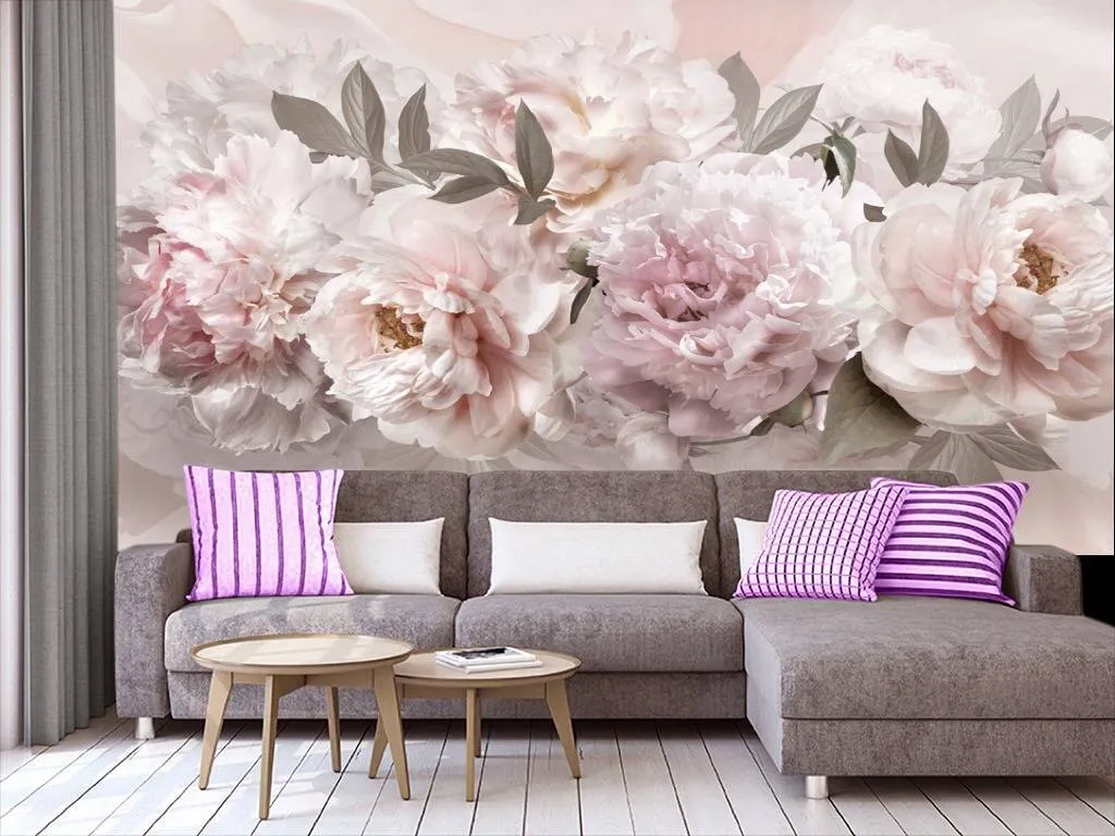 Фотообои в интерьере пышные пионы  13-086 фото