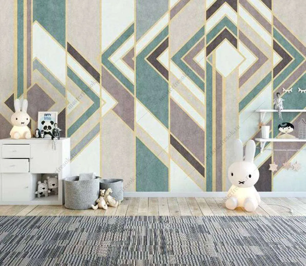 Фотообои в интерьере разноцветный полоски  16-095 фото