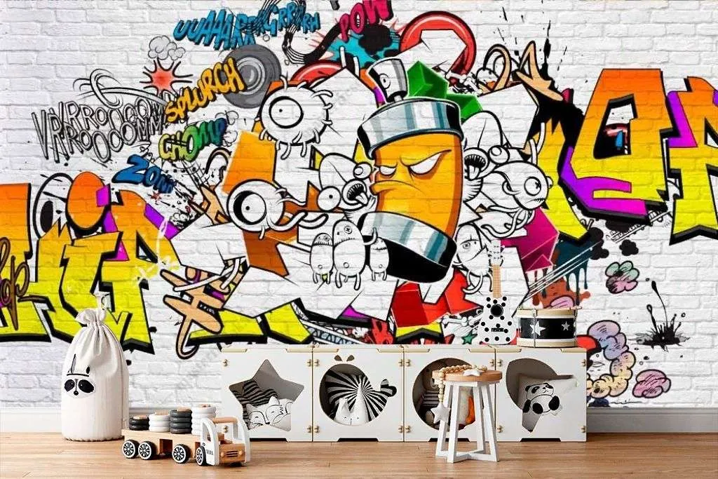 Фотообои в интерьере граффити на кирпичной стене  9-1669 фото