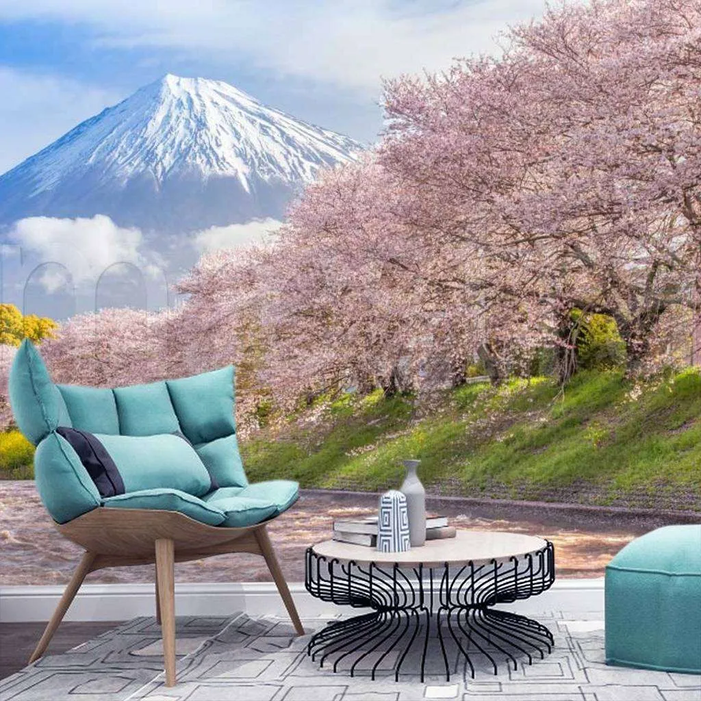 Фотообои Цветущая сакура возле горы Фудзи  10-016