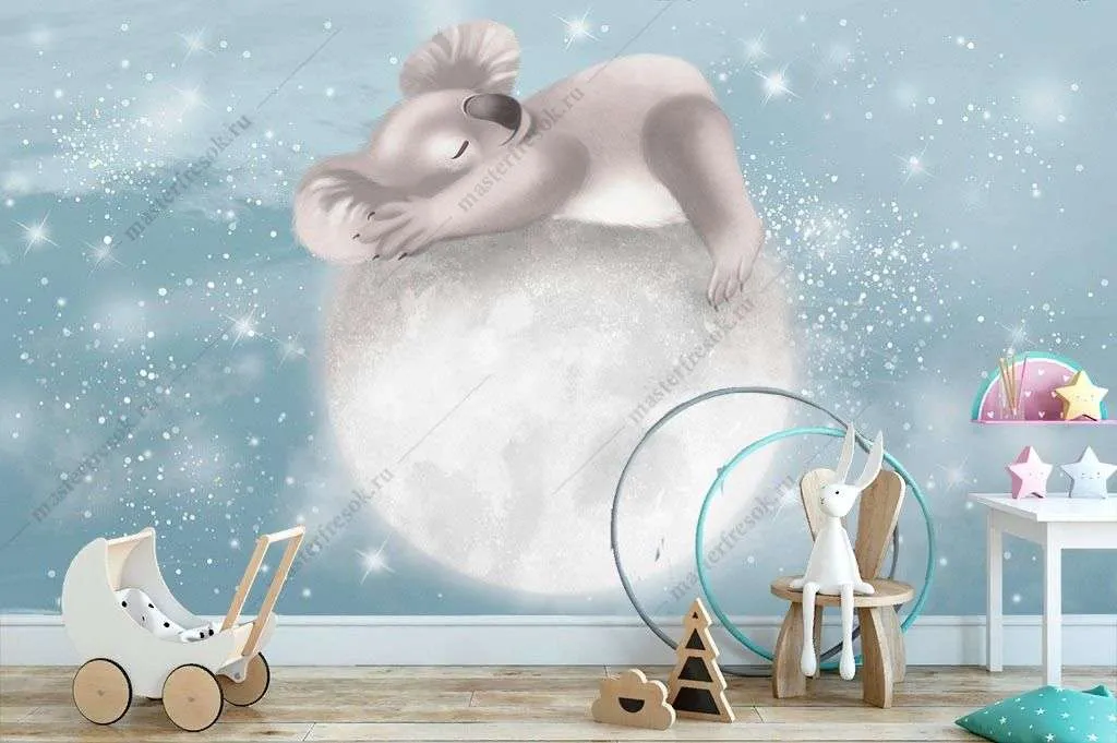 Фотообои в интерьере в детскую коала на луне   12-1601 фото