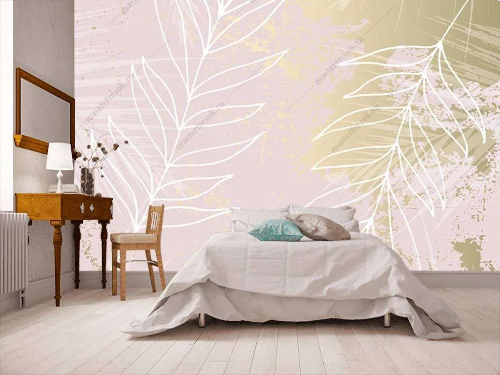 Фотообои в интерьере белая веточка папоротника  9-1112 фото